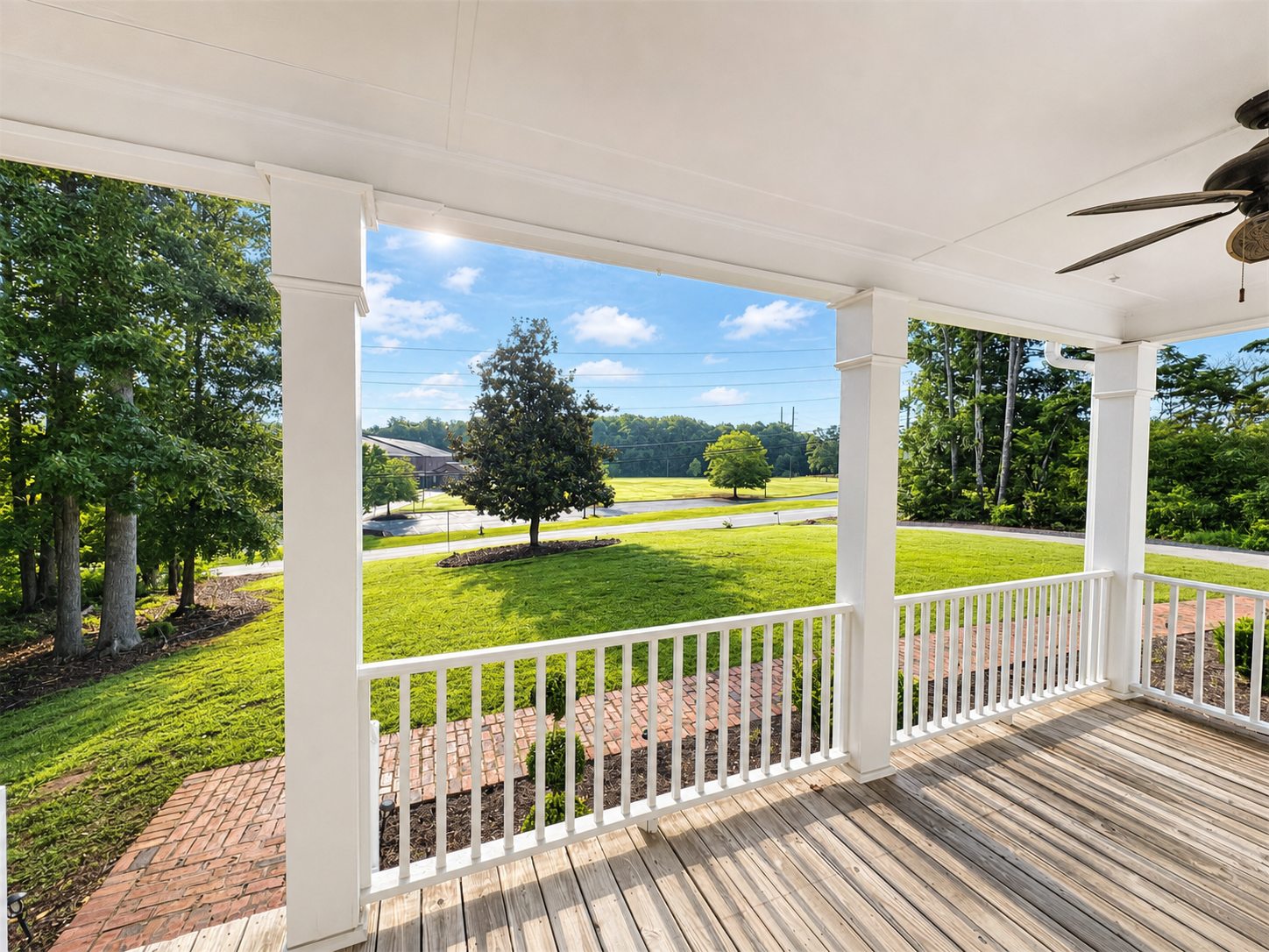 Morning view from the front porch across the front lawn