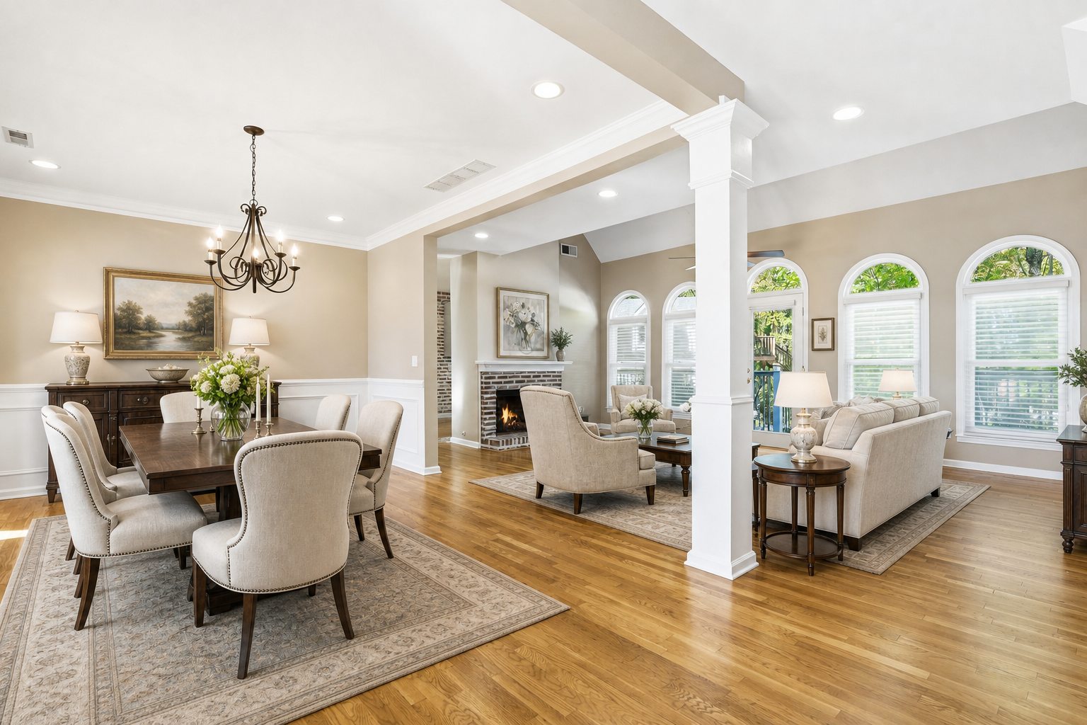 Classic staged dining and living area concept